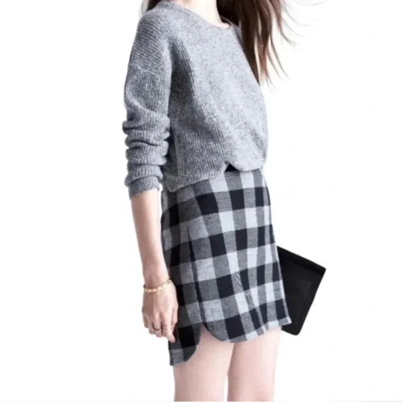Madewell Buffalo Plaid Black/Gray Mini Skirt Size 2 - Picture 1 of 6